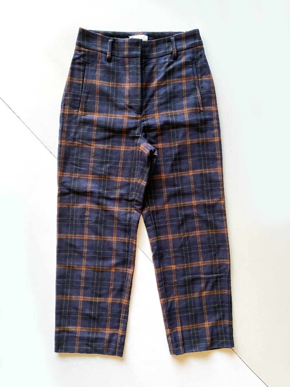 Aritzia Wilfred Wool Cashmere Blend Navy Plaid High Waisted Pants Size 6